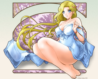 Alice prin blue dress sitting - a cartoon of a woman free wallpaper