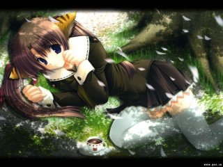 Alice gothic anime girl outdoors - her hand and a cat free wallpaper