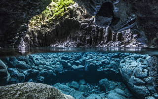 Cave pool water rocks underneath - free nature wallpaper