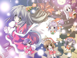 Anime girls christmas reindeer stars - a group of anime girls free wallpaper