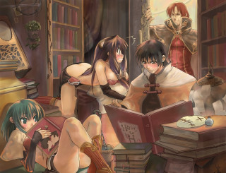 Anime girls library bed books 2 - high free wallpaper