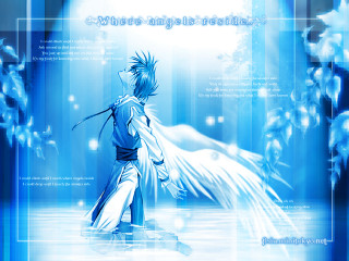 Angelic swordsman water wings blue - a white angel free wallpaper