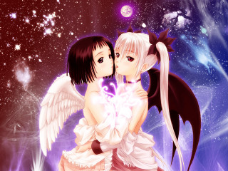 Anime girls hug starry sky 2 - a sky full free wallpaper