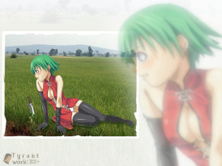 Green hair sitting field sword - green hair free wallpaper