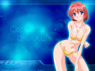 Cartoon girl blue background summer - a cartoon girl in a bikini free wallpaper
