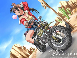 Girl motorcycle desert illustration manga - a desert road free wallpaper