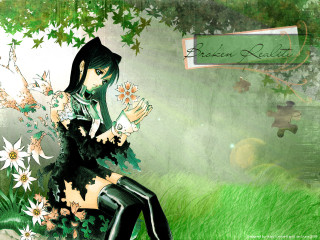 Gothic anime woman flower field - a grass free wallpaper