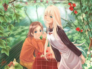 Couple flowers grass trees anime - the ground and trees free wallpaper