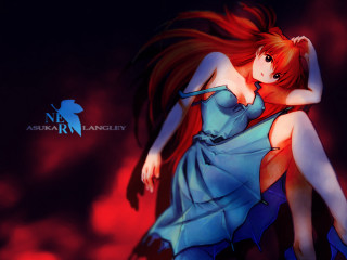 Woman blue dress red hair - background free wallpaper