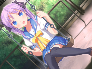 Anime girl purple hair swing - purple hair free wallpaper for desktop