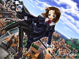 Anime flying city clocktower gothic - a black suit free wallpaper
