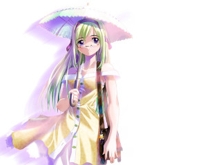 Alice girl green hair umbrella - long hair holding free wallpaper