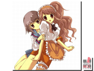 Anime girls hug smile school - the camera free wallpaper