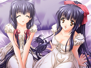 Anime girls bed blue hair 2 - two anime girl free wallpaper