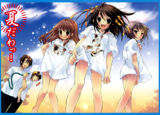 Girls shorts cat dog manga - a group of girls free wallpaper