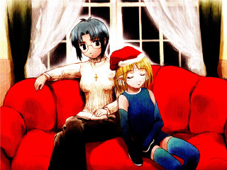 Man woman santa hat couch - a drawing of a man and a woman free wallpaper