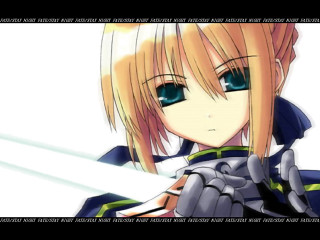 Anime blonde haired sword girl - blue eyes holding free wallpaper