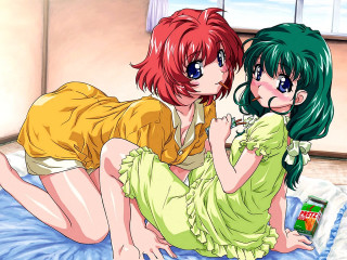 Anime girls bed tea cigarette - hand free wallpaper