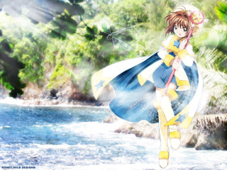 Woman blue dress river hat - her hand and a hat free wallpaper