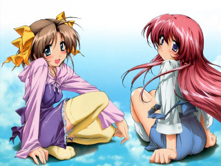 Anime girls longhair bows sitting - long hair and bows free wallpaper