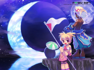 Girl flag cliff moon beach - a girl holding free wallpaper for desktop