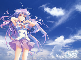 Purple hair beach sky ribbon - blue sky free wallpaper