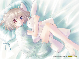 Girl cat bed pajamas smile - her back free wallpaper