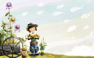 Boy wheel flowers field rainbow - a rainbow in the background free wallpaper