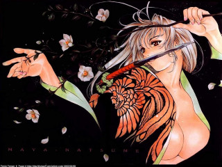 Woman knife flower black background - a manga drawing free wallpaper for desktop