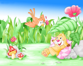 Bear bird garden flowers plants - and a bird free wallpaper