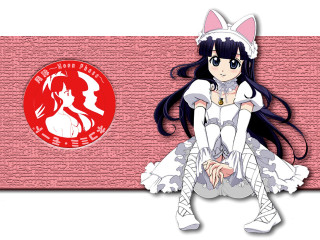 Girl white dress pink background - a red circle free wallpaper
