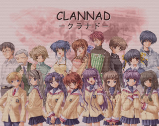 Clannad anime group pink background - a group of anime characters free wallpaper