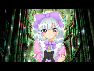 Cartoon gothic cat portrait bamboo - her hand and a cat free wallpaper