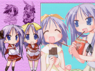 Purple haired anime girls foods - a chocolate bar free wallpaper