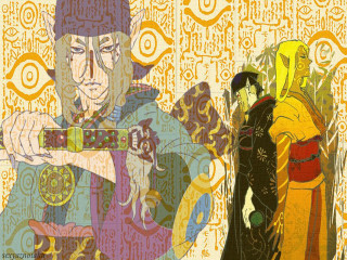 Two men sword background words - a drawing free wallpaper