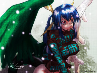 Blue haired woman green dragon - a green dragon free wallpaper