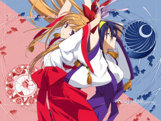 Anime dancing girls blue pink - a graphic style free wallpaper