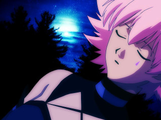 Pink hair sky background moon - ufotable free wallpaper