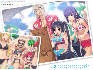 Anime girls beach bikini flower 2 - a man in the background free wallpaper
