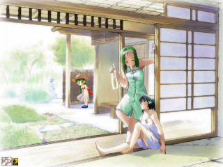 Woman green dress boy umbrella - a boy free wallpaper