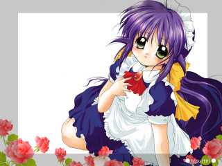 Anime girl purple hair fish 3 - rose free wallpaper
