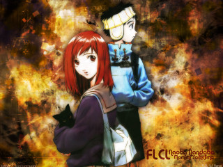 Anime couple fire cat autumn - front free wallpaper