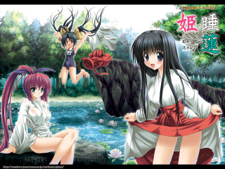 Anime girls river flower hakama - two anime girls sitting next free wallpaper