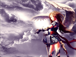 Angel wings horse clouds stars - dark fantasy art free wallpaper