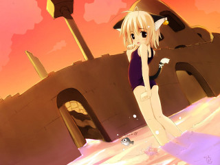 Cartoon girl bathing suit castle - suit free wallpaper
