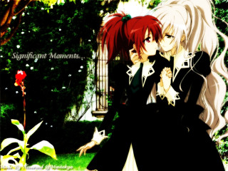 Anime couple gothic forest flowers - a tree and bushes free wallpaper