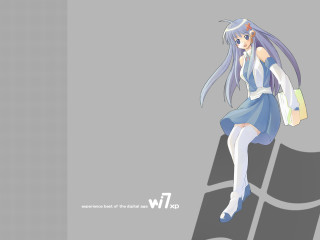 Girl blue dress sitting wall - widescreen free wallpaper