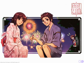 Fireworks night outdoor kimono girls - a picture of them free wallpaper