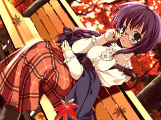 Autumn anime girls tree bench - a bench free wallpaper