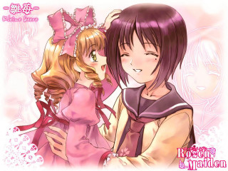 Anime girls hug pink background 4 - two anime girl free wallpaper